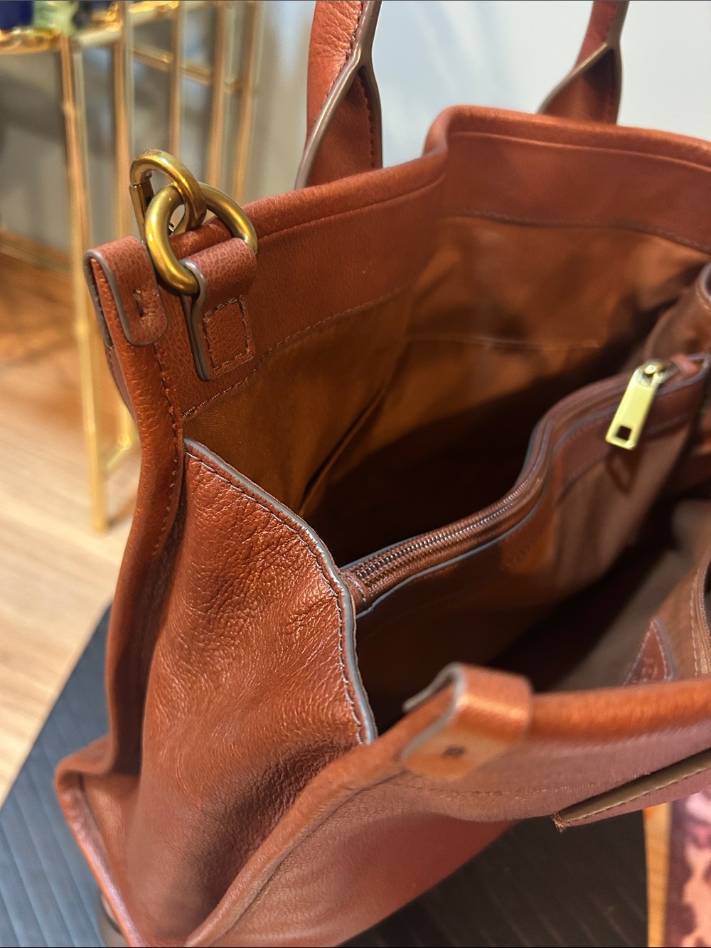 Fossil Cognac Leather Tote with Dual Handles - Picture 14 of 16